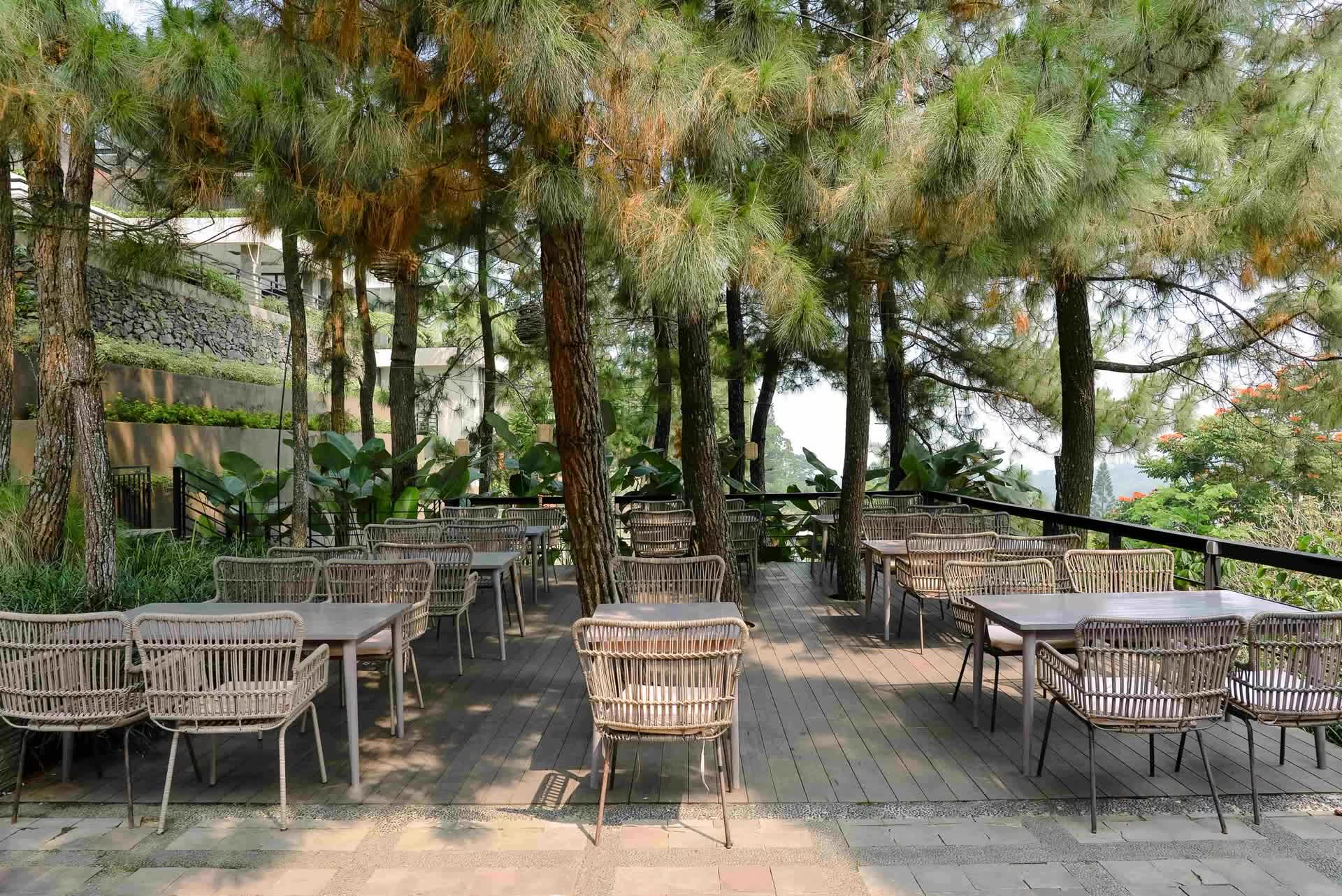 Meja makan di bawah pepohonan